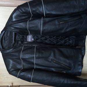 Leather motorcycle jacket.